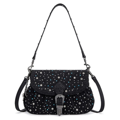 WRANGLER WESTERN RHINESTONE DENIM FLAP CROSSBODY SHOULDER BAG