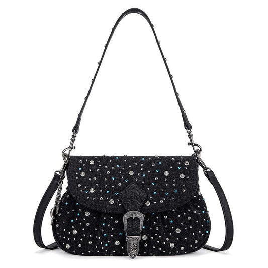 WRANGLER WESTERN RHINESTONE DENIM FLAP CROSSBODY SHOULDER BAG