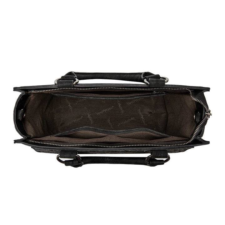 TRINITY RANCH COWHIDE & TOOLED LEATHER TOTE BAG