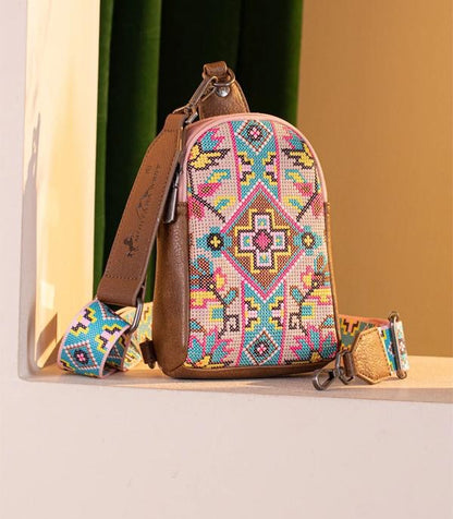 Montana West Aztec Embroidered Sling Bag