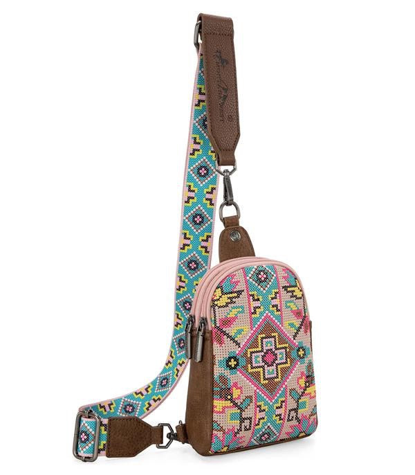 Montana West Aztec Embroidered Sling Bag