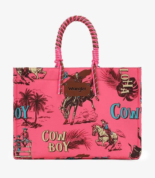 Wrangler Cowboy Print Canvas Tote