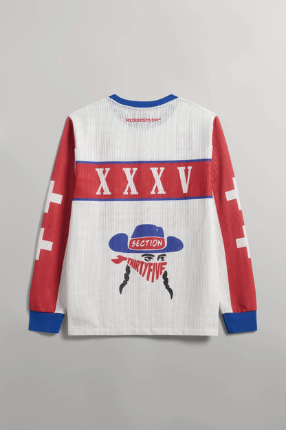 GRAND EXIT MOTO JERSEY - ECRU, RED & BLUE