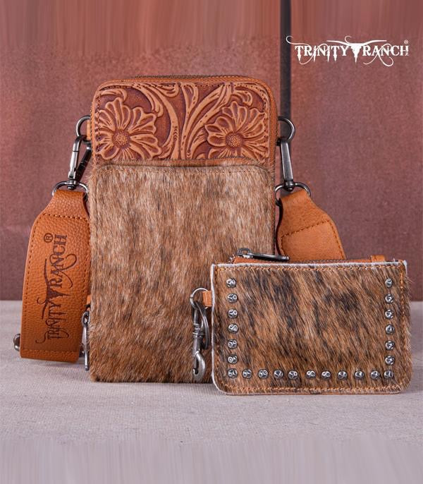 Cowhide Tooled Phone Crossbody Bag