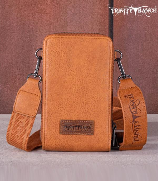 Cowhide Tooled Phone Crossbody Bag