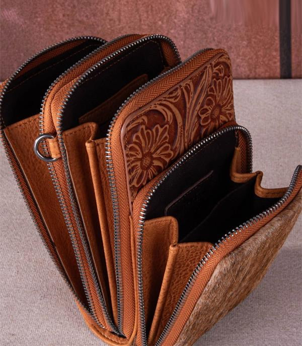 Cowhide Tooled Phone Crossbody Bag