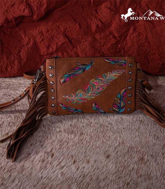 Fringed Feather Clutch Crossbody Bag
