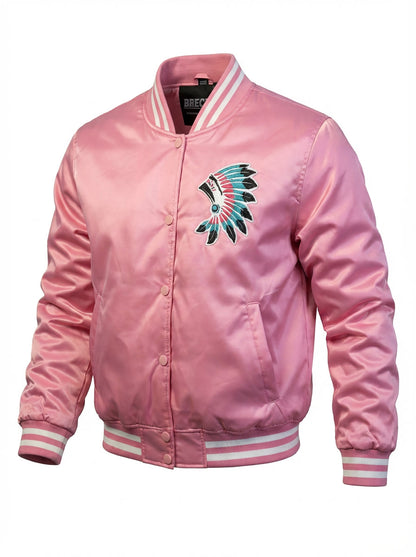 Pink Satin Jacket with Colourful Headdress Logo